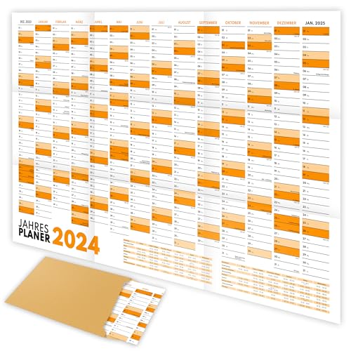 XXL Wandkalender 2024 groß (90x60cm) - Jahresplaner 2024 quer als Kalender für die Wand - Jahreskalender für 14 Monate mit Ferienübersicht - Kalender gefalzt für das Büro